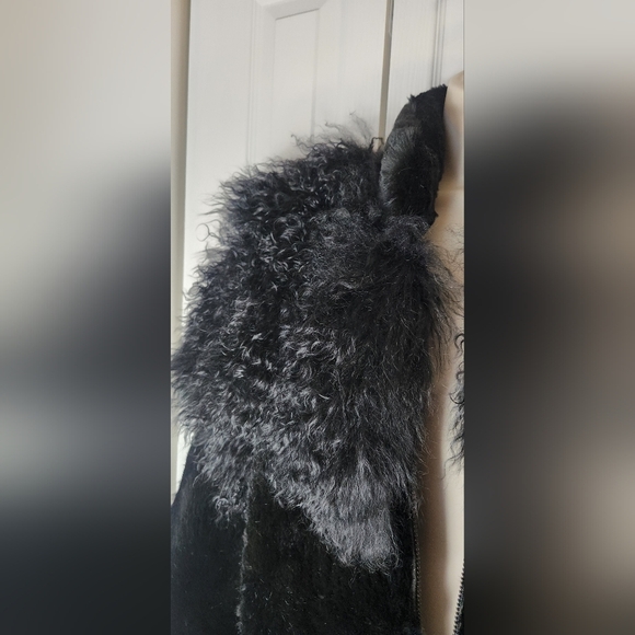 Tibetan lamb mongolian dyed rabbit fur black coat Hong Size medium Jacket Winter - Picture 3 of 16